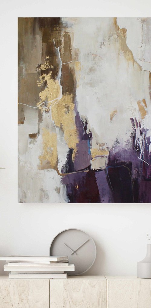 "Flood 2" Abstract purple gold acrylic art by Yana Sagan