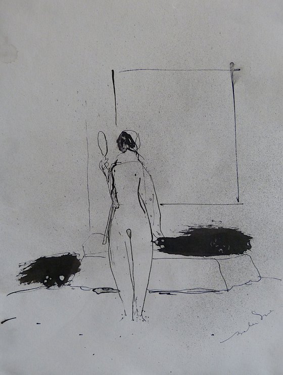 The nude looking in the mirror, 24x32 cm