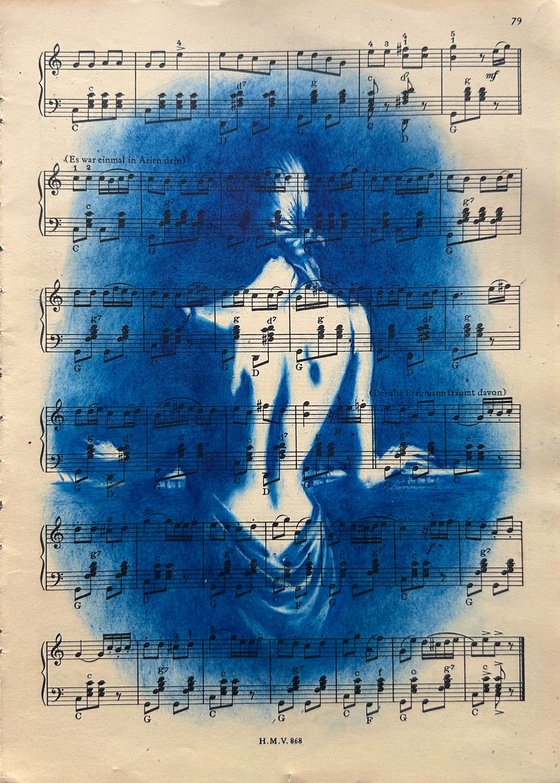 Muse №6 - Blue Moonlight Woman Playing Piano