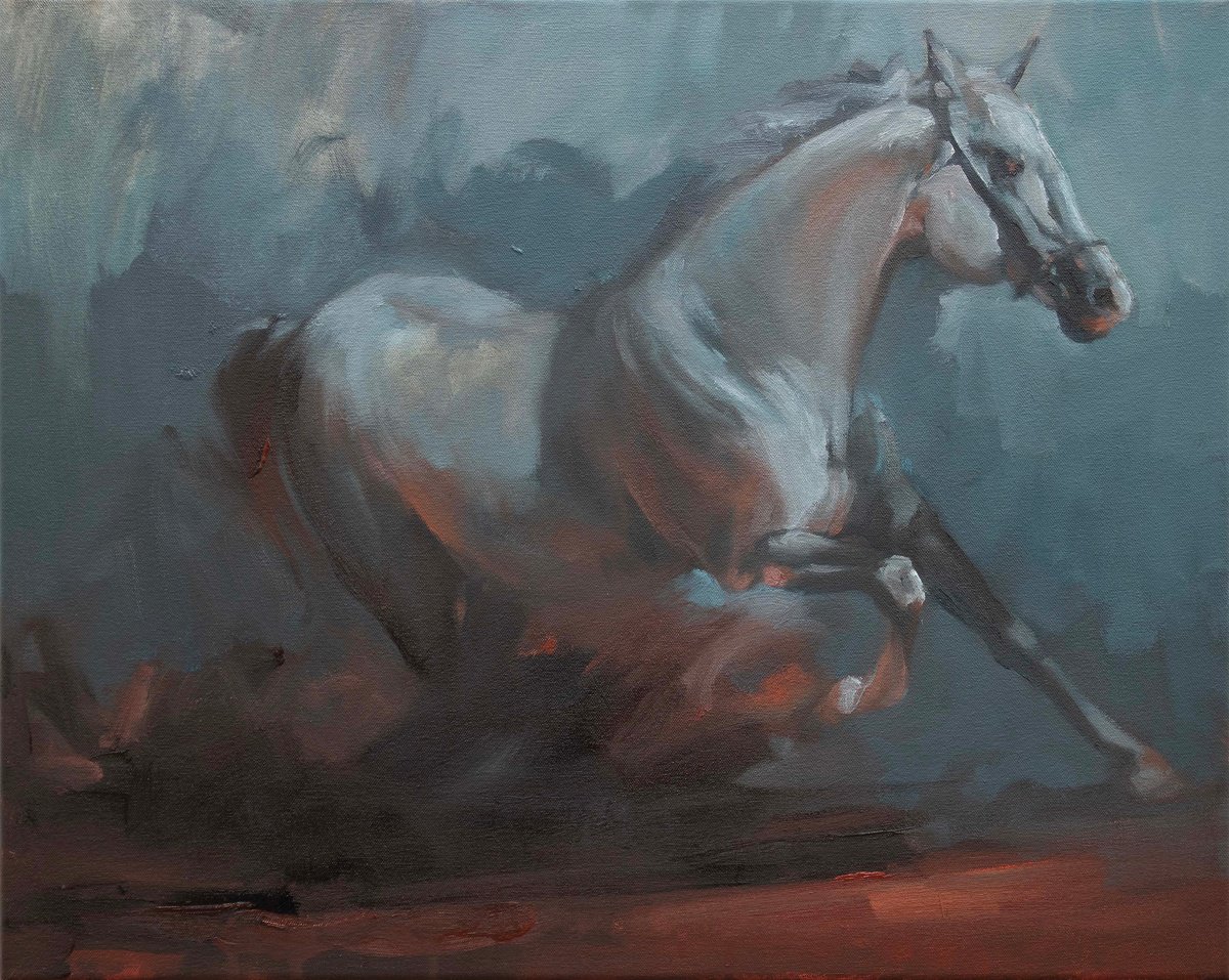 Expressive Animal Oil Painting By Zil Hoque, 20 X 16", Arabian Light (Study), Original Artwork
