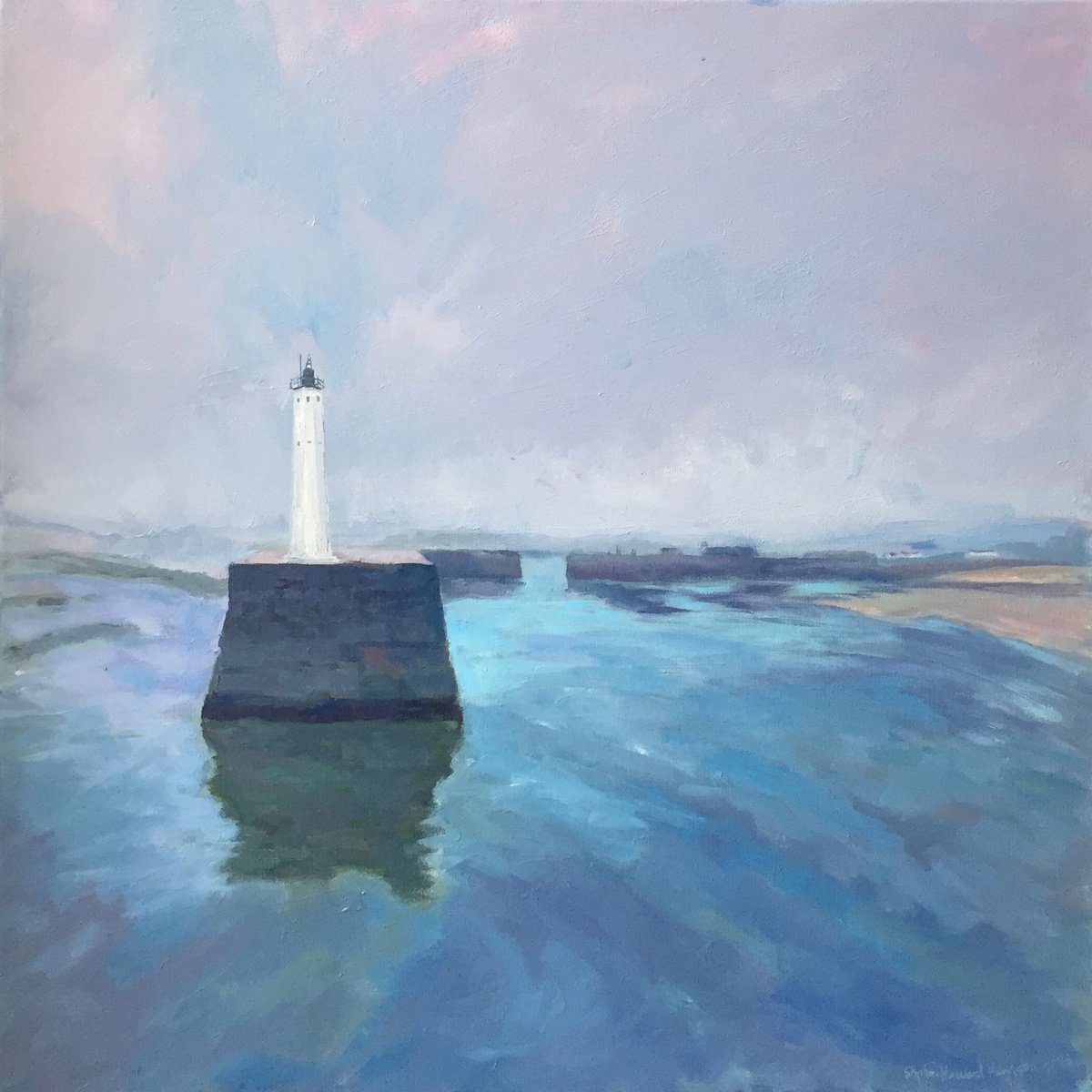 Impressionistic Landscape Oil Painting By Stephen Howard Harrison, 29 X 29", Low Tide, Anstruther Harbour, Original Artwork