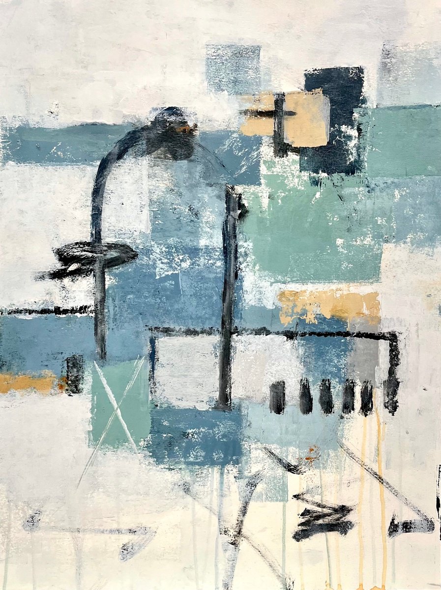 Abstract Cityscapes Acrylic Painting By Shellie Garber, 18 X 24", Mission City, Original Artwork