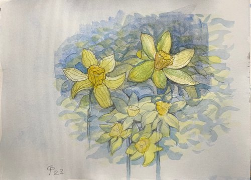 Yellow Daffodils, original watercolour artwork by Roman Sergienko