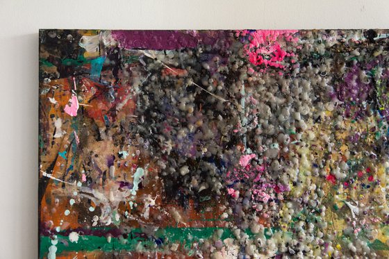 "Artist table" (117x51x2,8 cm) - Collectors item (abstract, gouache, original, painting, coffee, acrylic, oil, watercolor, encaustics, beeswax, resin, wood, fingerpaint)