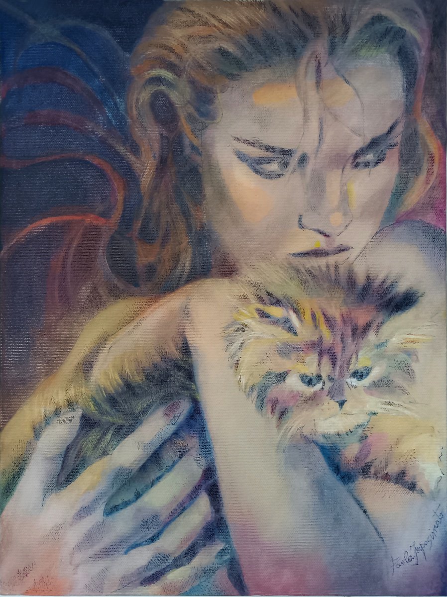 Expressive Animal Acrylic Painting By Paola Imposimato, 12 X 16", The Irreplaceable Kitten, Original Artwork