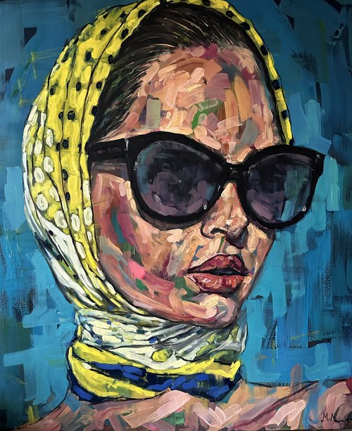 Large female portrait oil painting (rolled in a tube) by Emmanouil Nanouris
