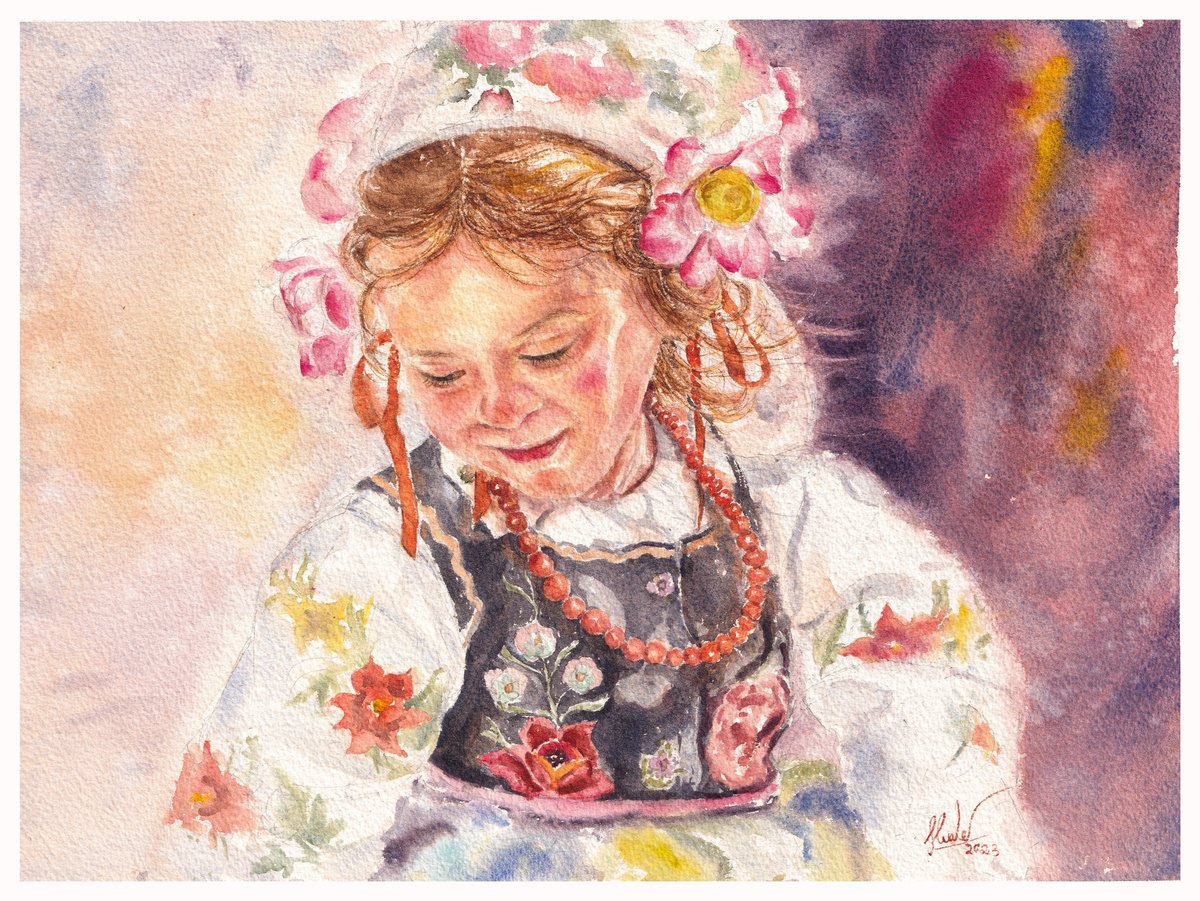 Portrait Watercolour By Hua Le, 15 X 11, Poland Girl, Original Artwork