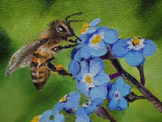 Flower Bee Small Painting