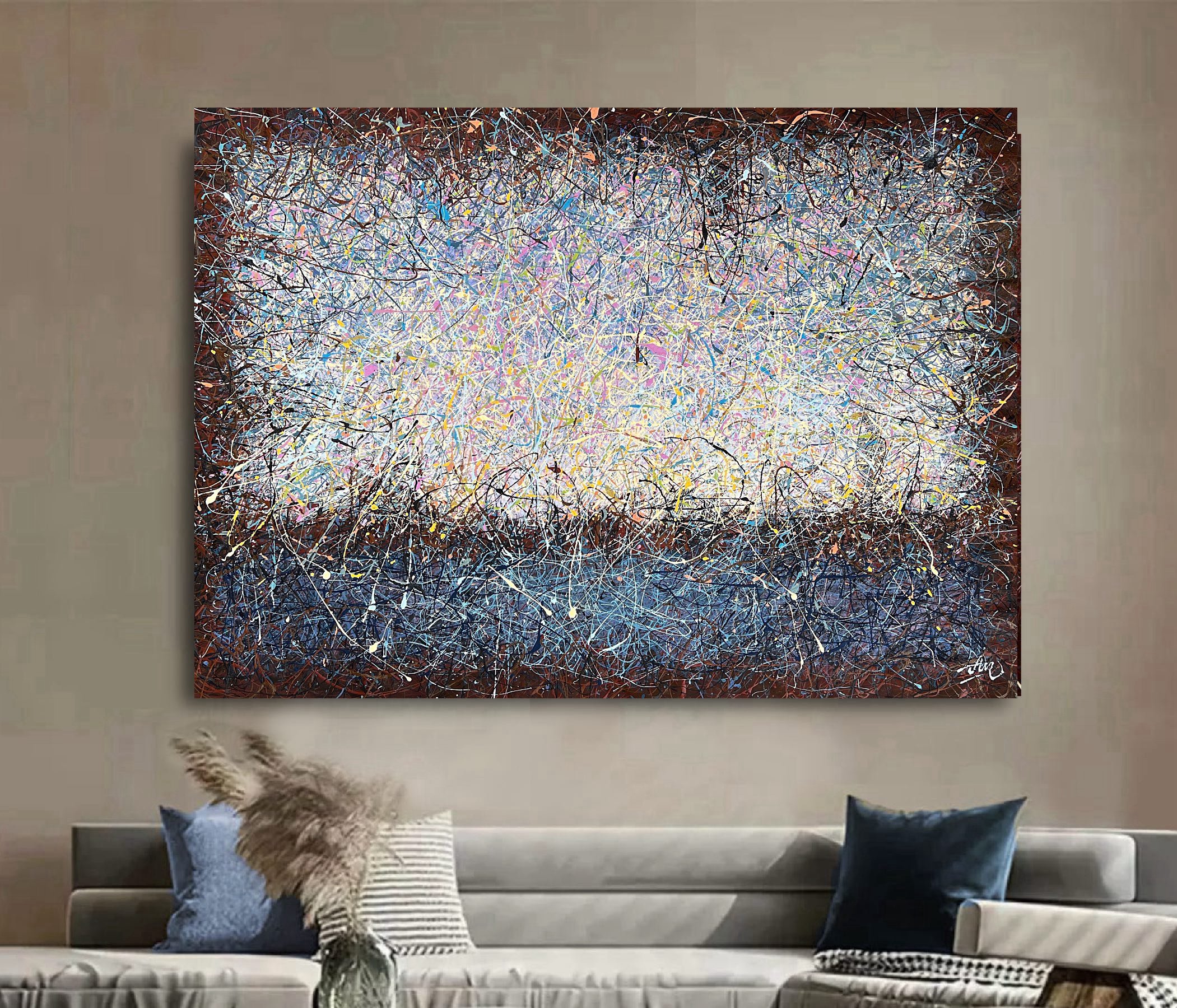 Abstract Acrylic Painting By Nadiia Antoniuk, 59 X 41", Blue Heart Of The Planet 1, Original Artwork