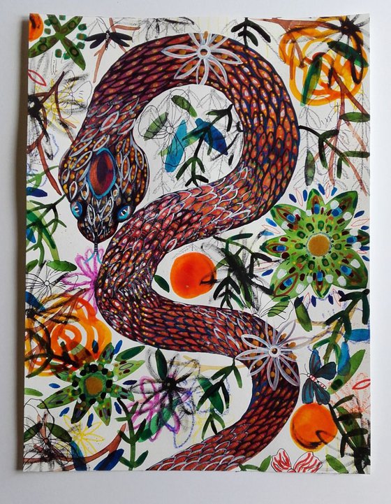 Snake Painting Animal Painting Nature Snake Flowers Serpent Peinture