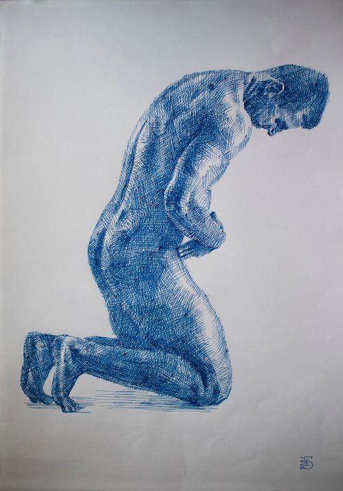 Nude male model drawing by Kateryna Bortsova