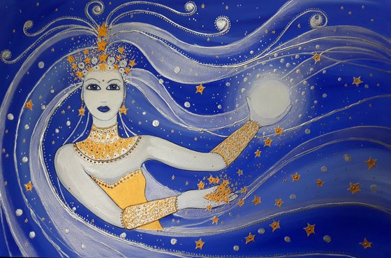 Night Goddess - Goddess of Night - Moon and Stars - Goddess Art