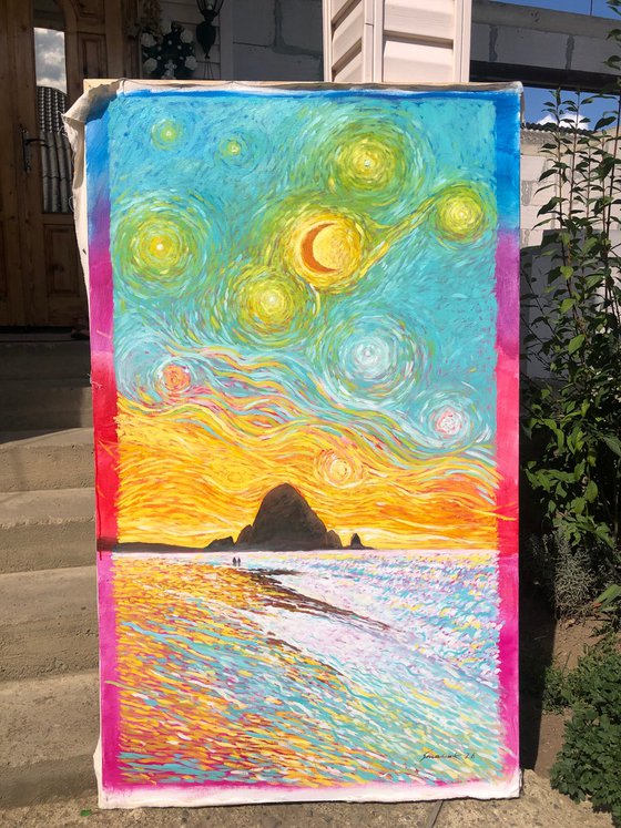 Oregon coast under Van Gogh’s sky