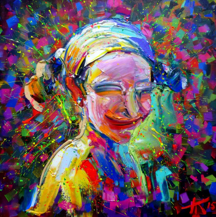 Be Happy Abstract Oil Portrait 50x50 Cm Artfinder