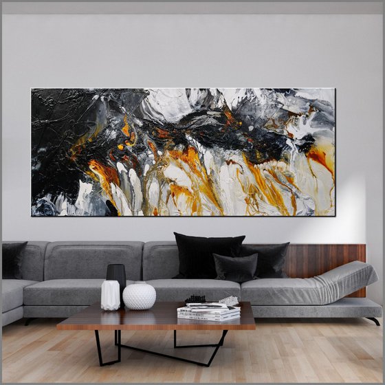 Sienna and Pepper 240cm x 100cm Sienna White Textured Abstract Art