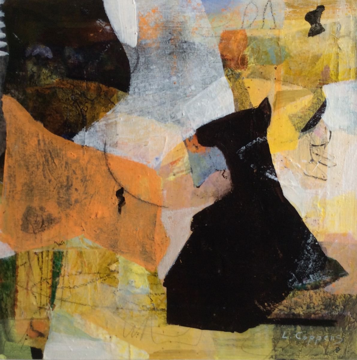 Abstract Animal Acrylic Painting By Linda Coppens, 12 X 12", Who Let The Dog Out, Original Artwork