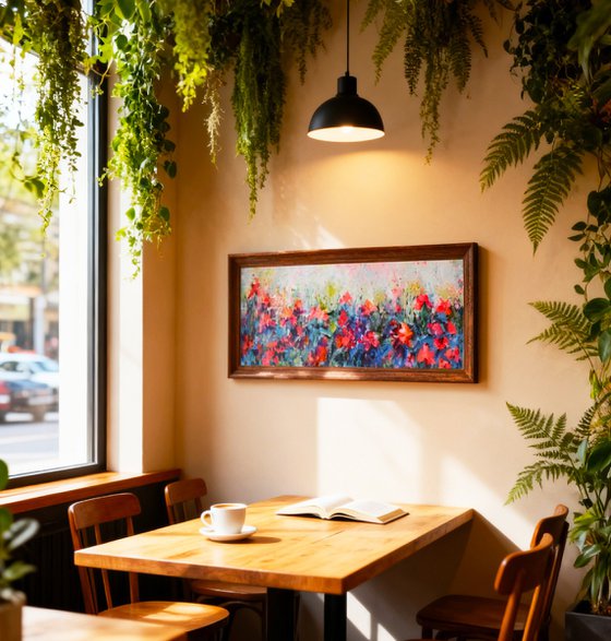 Red Wild Poppies Field at Dusk