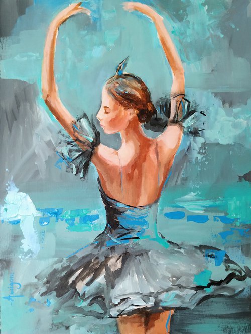 Backstage I I -Ballerina Painting on MDF by Antigoni Tziora