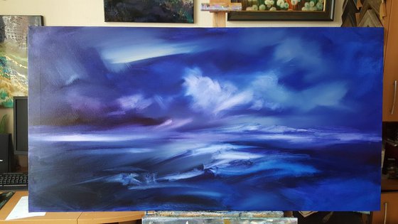 Blue Ocean - abstract oil painting, large original artwork