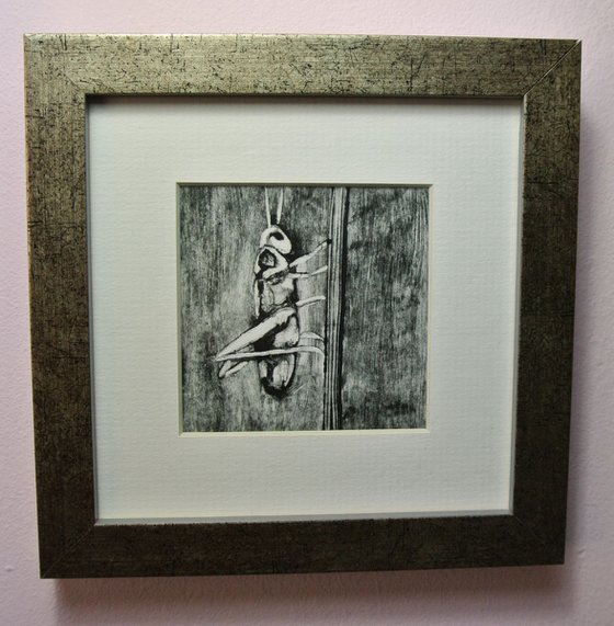 Cricket Monotype, Framed Artwork Ready to Hang