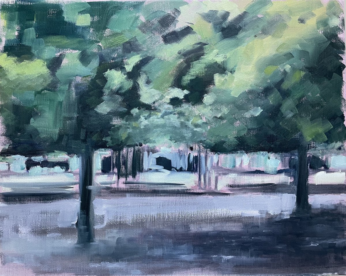 Impressionistic Landscape Oil Painting By Lizzie Butler, 20 X 16", Jardin Du Luxembourg, Original Artwork