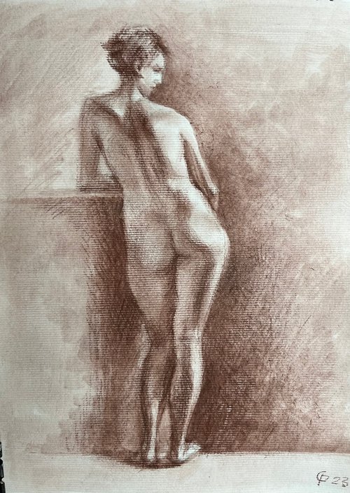 Nude girl figure from behind standing by Roman Sergienko