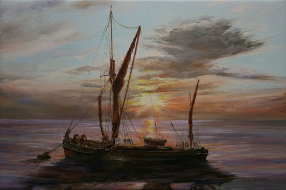 THAMES SAILING BARGE AT DAWN