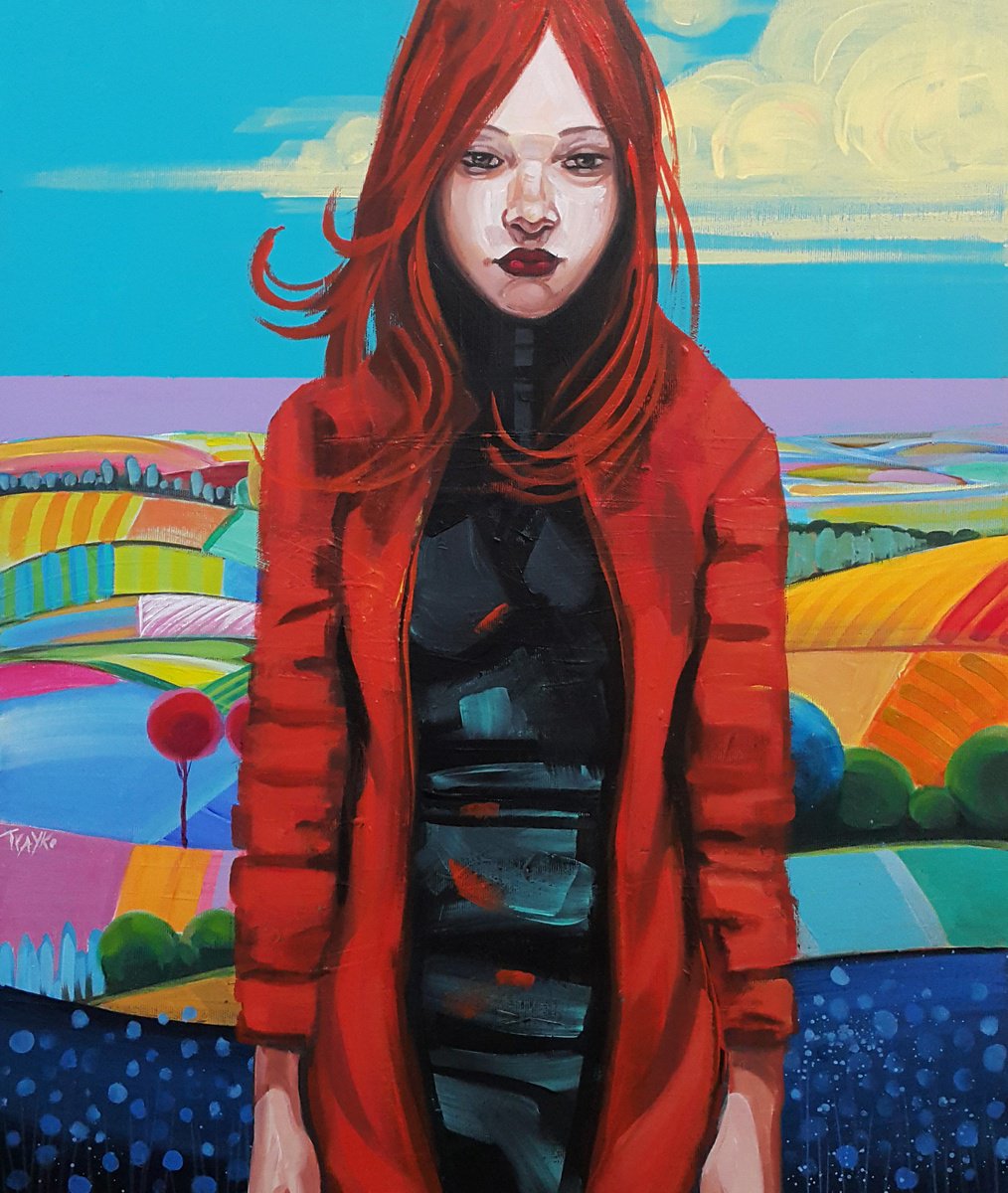 Abstract Portrait Acrylic Painting By Trayko Popov, 20 X 24", Make A Girl Fill Special, Original Artwork