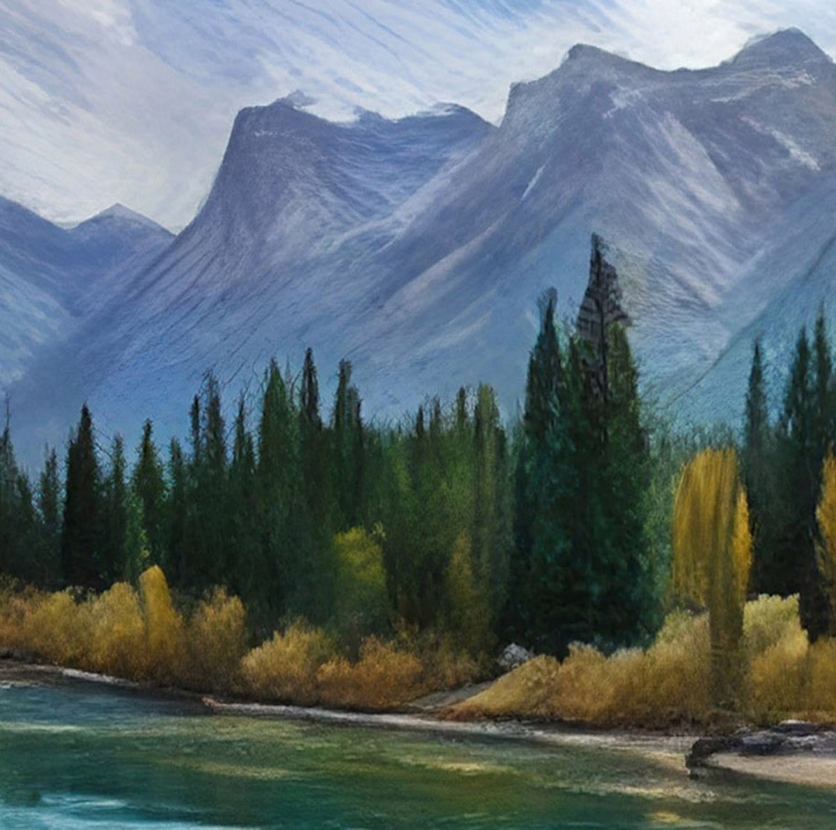 Impressionistic Landscape Photograph By Robin Clarke, 16 X 13", Engine Bridge Canmore, Original Artwork