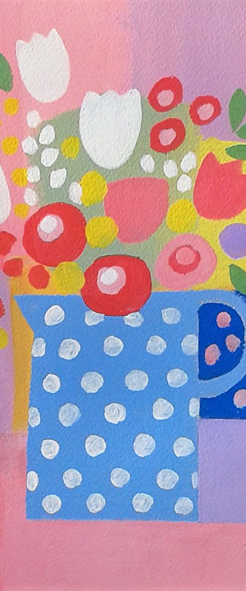 Mixed Flowers in a Polka Dot Jug II - RESERVED FOR CERYS by Jan Rippingham