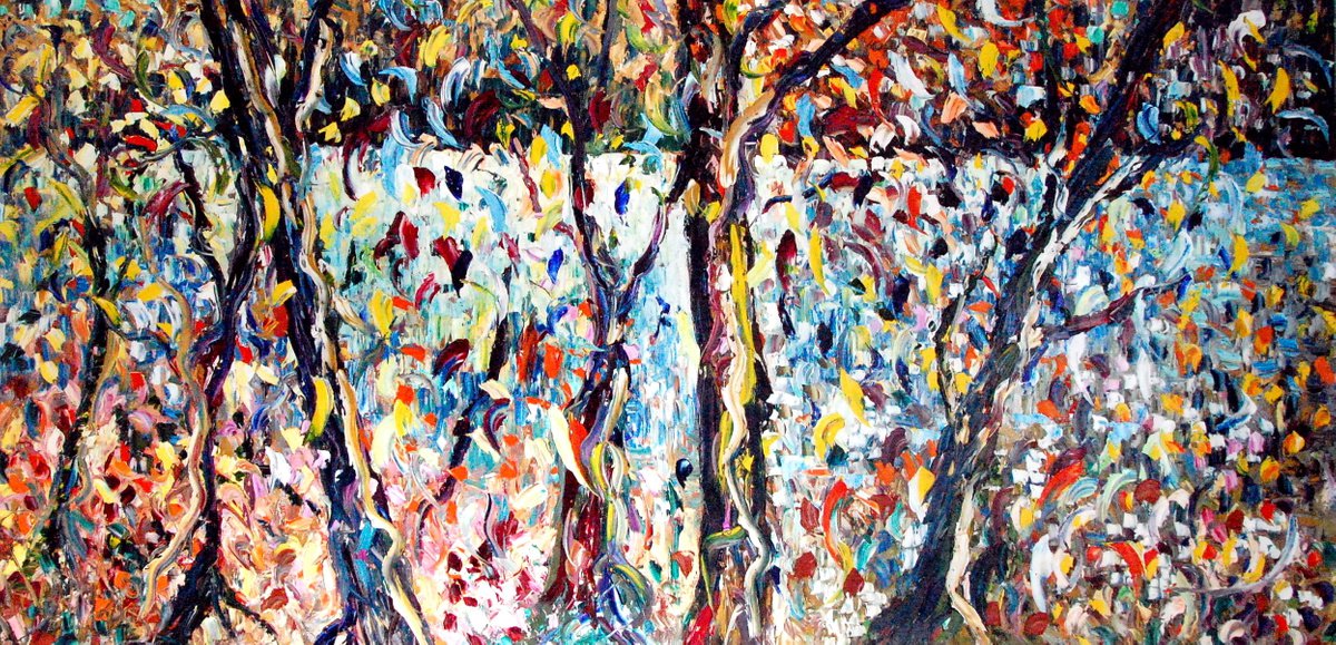 Impressionistic Abstract Oil Painting By Antonino Puliafico, 118 X 55, Riflessi Lacustri, Original Artwork