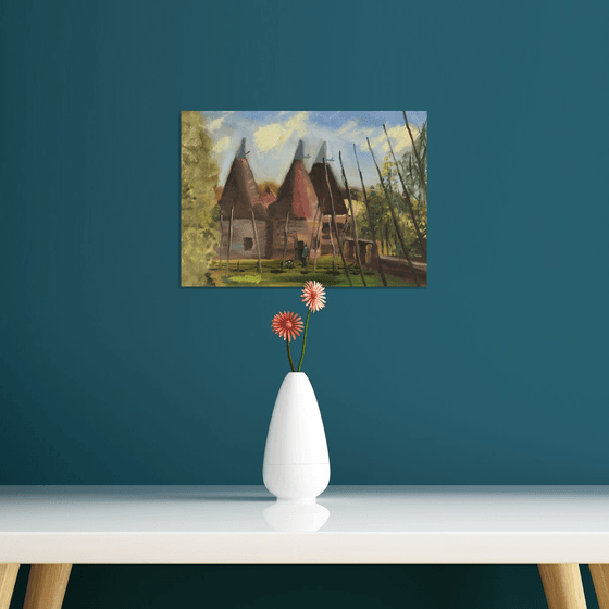 Oast houses oil painting