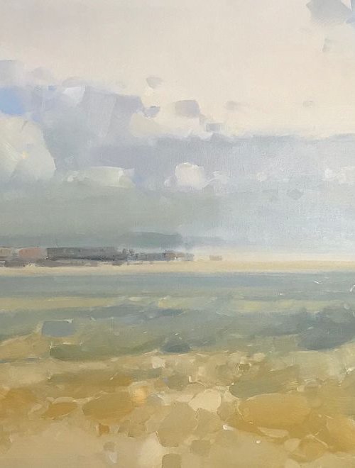 Ocean in Ochre, Original oil painting, Handmade artwork, One of a kind by Vahe Yeremyan