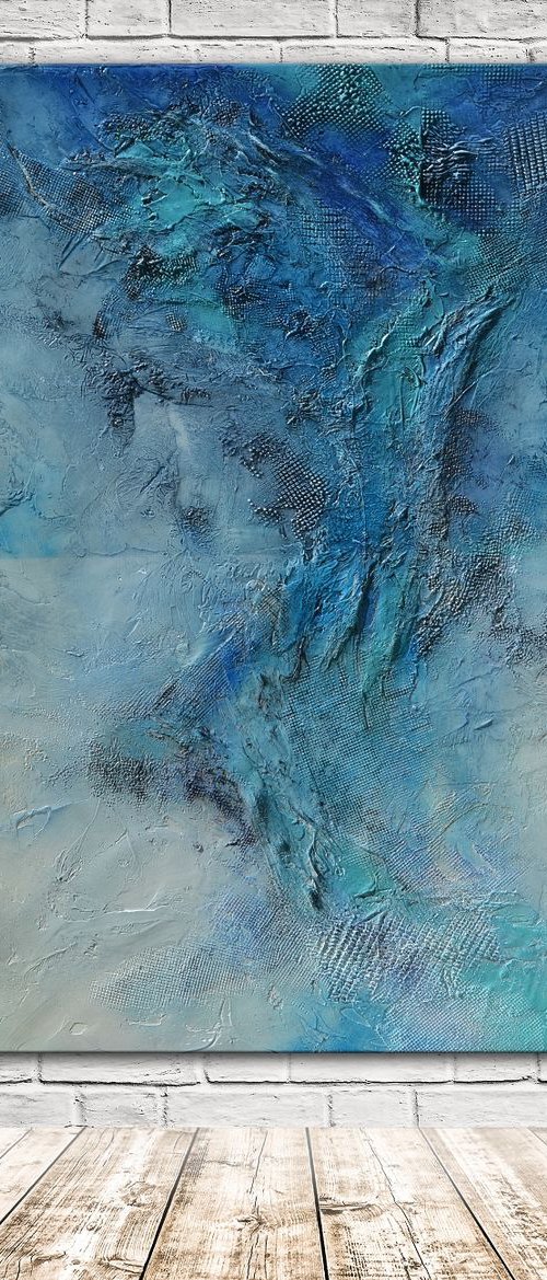 Day and Night - blue square abstract textural painting by Andrada Anghel