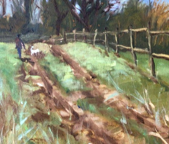 The muddy path an original oil painting