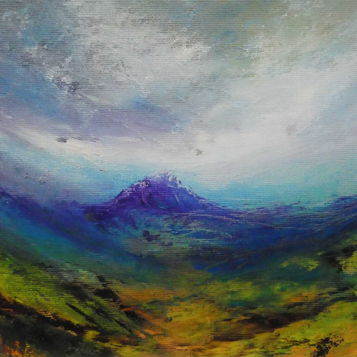 Impressionistic Landscape Acrylic Painting By Oconnart, 10 X 10", Moorland Cairn Landscape, Original Artwork