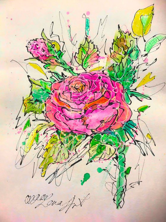 Rose Original Painting 12"x9" by OLena Art