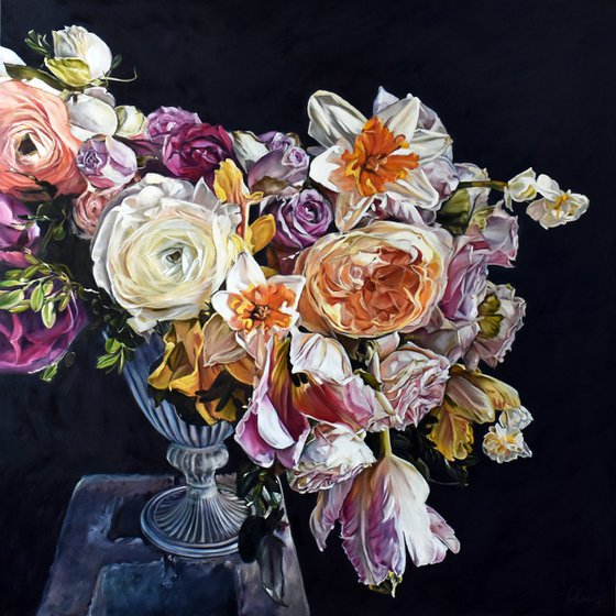 Oil painting "Dance of flowers" 80 * 80 cm