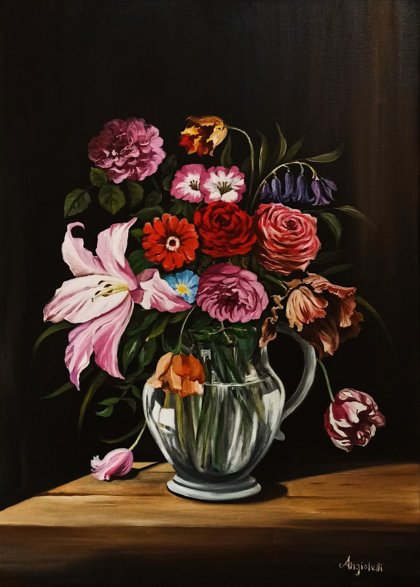 Photorealistic Botanical Oil Painting By Anna Rita Angiolelli, 20 X 28, Harmony Of Colors, Original Artwork