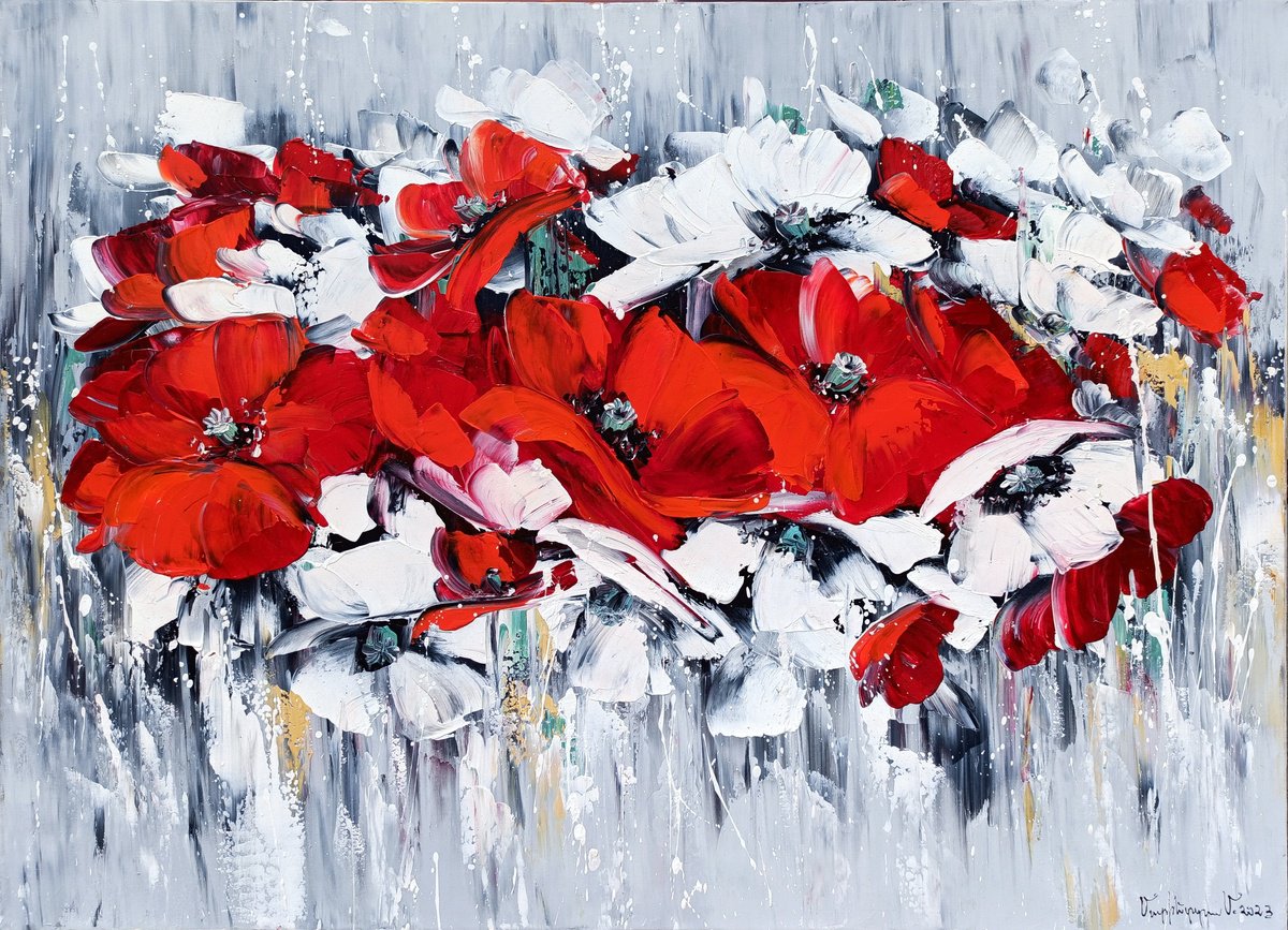 White and red poppies by Marieta Martirosyan