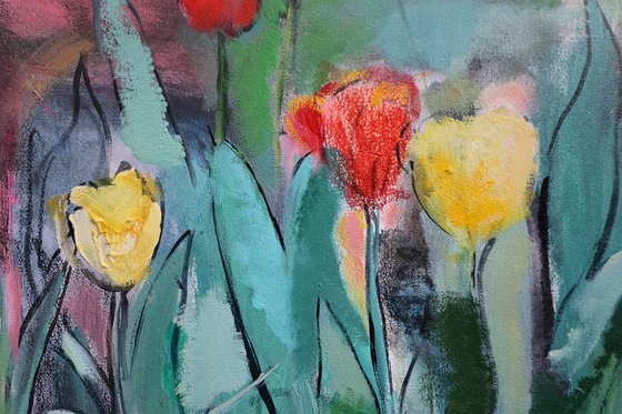 Landscape with tulips.
