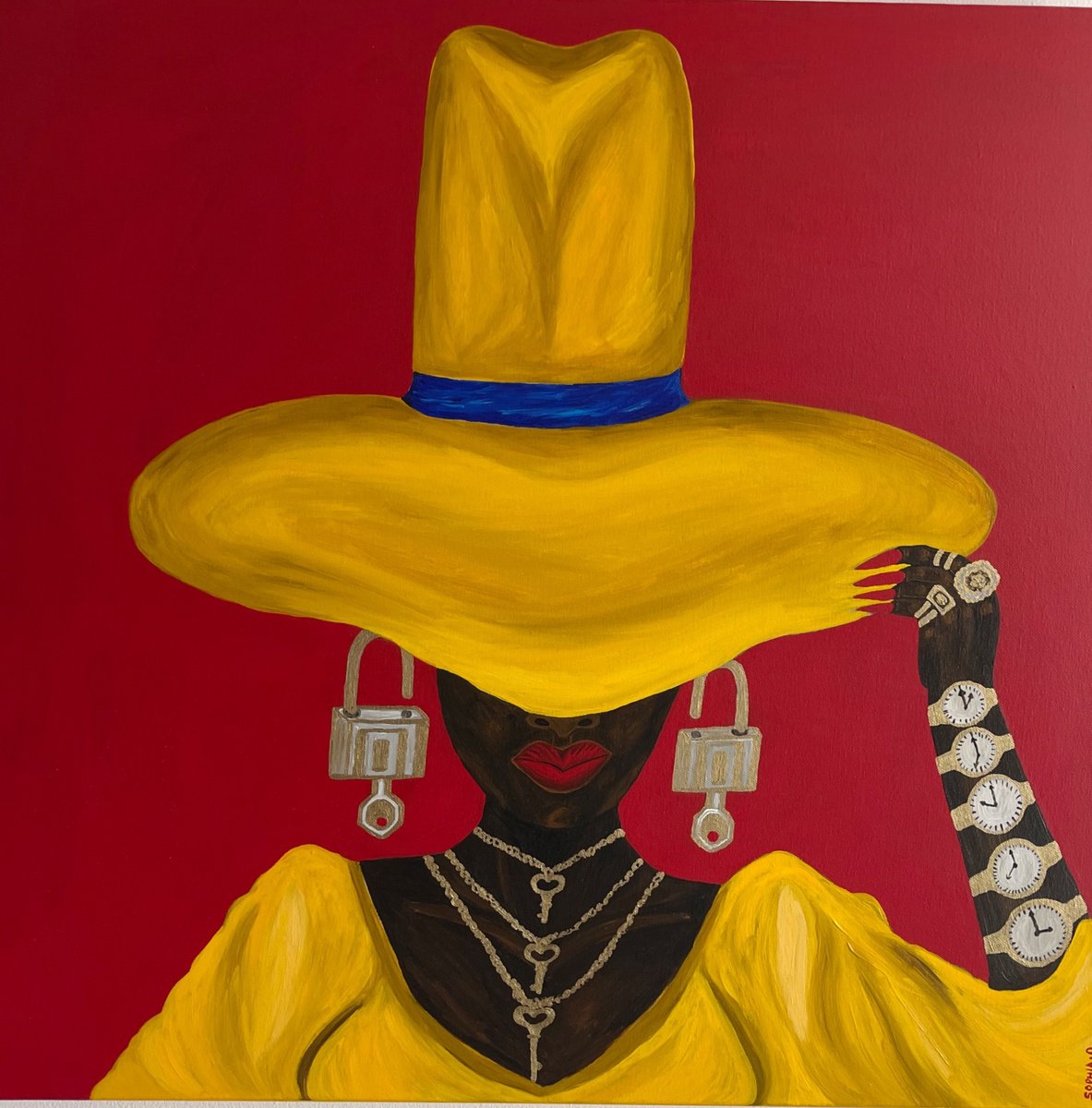 Expressive Portrait Acrylic Painting By Sophia Oshodin, 28 X 28", Breakthrough, Original Artwork