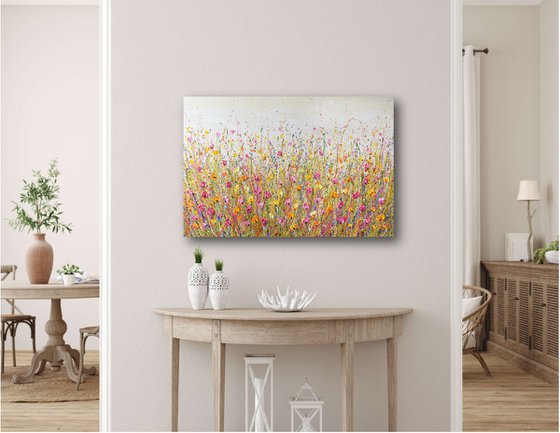 Bright Yellow Meadow - Wildflower Field Textured Painting