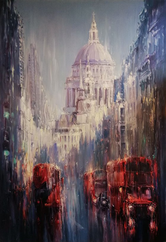 " London Rain" large oil painting by Artem Grunyka