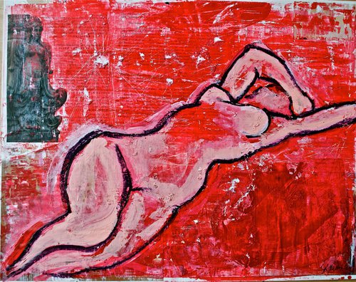 Red Nude With Statue by Geoff Howard