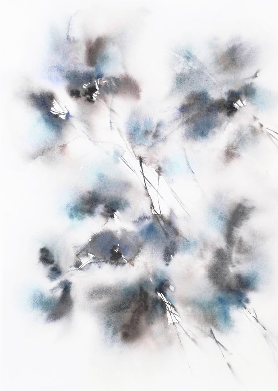 Abstract blue flower painting "Heaven"