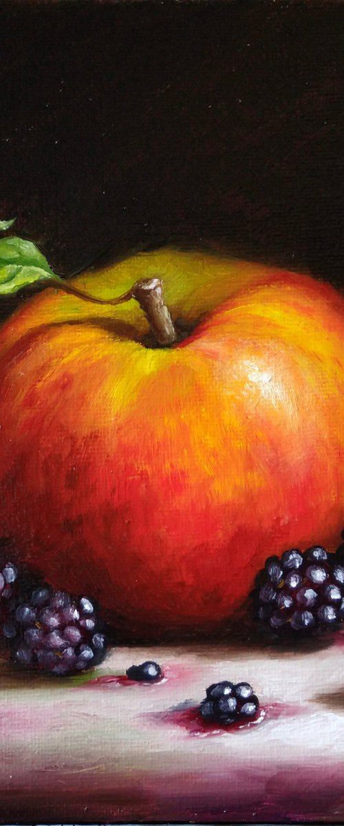 Apple  with Blackberries still life by Jane Palmer Art