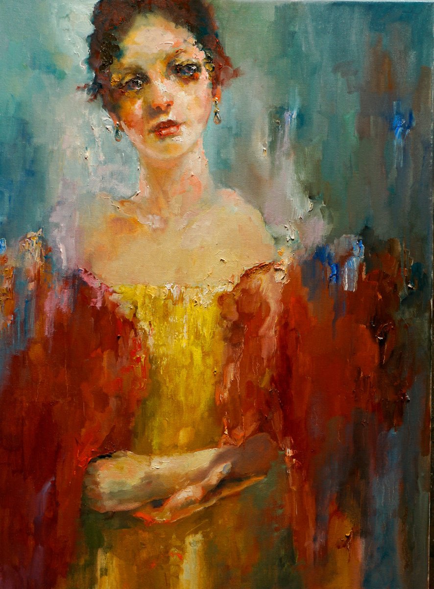 girl with red scarf by pavel filin