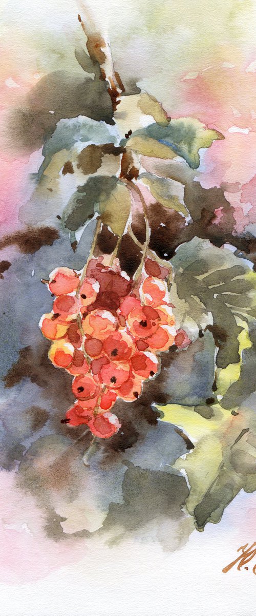 Red currant, Watercolor berries, Small art for kitchen by Yulia Evsyukova