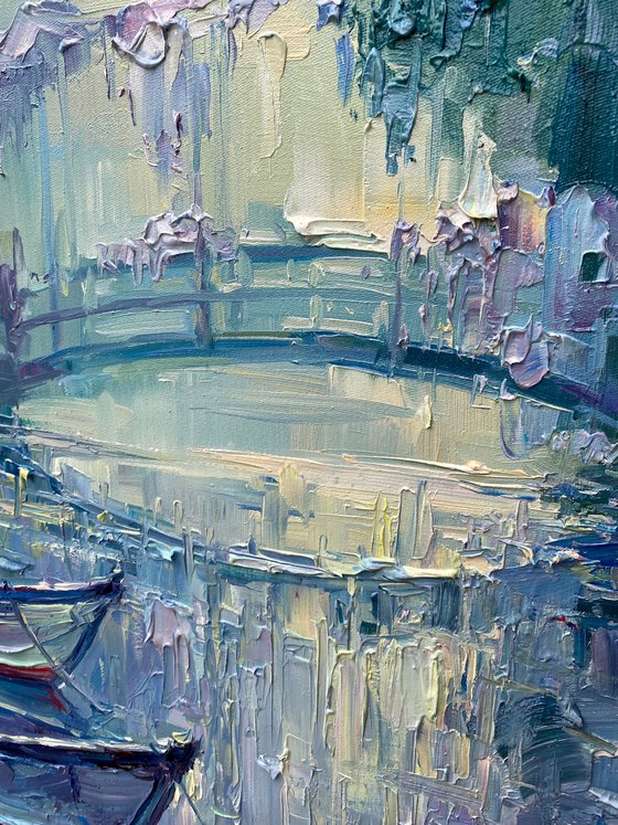 "Morning Water-Lilies pond"original oil painting by Artem Grunyka